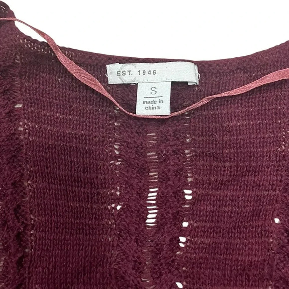 Est 1946 Burgundy Pierced Knit Fringe Cardigan Sweater S - Picture 3 of 4